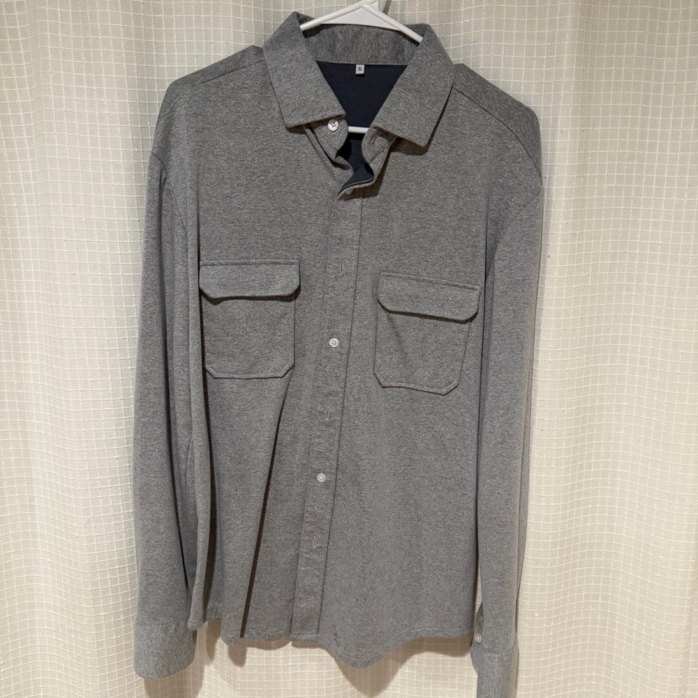 Men's Long Sleeve Button-Up Shirt in Heather Gray